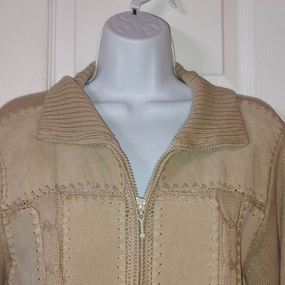 KIKIT  tan leather zipper front sweater jacket  Sz S - Picture 3 of 7